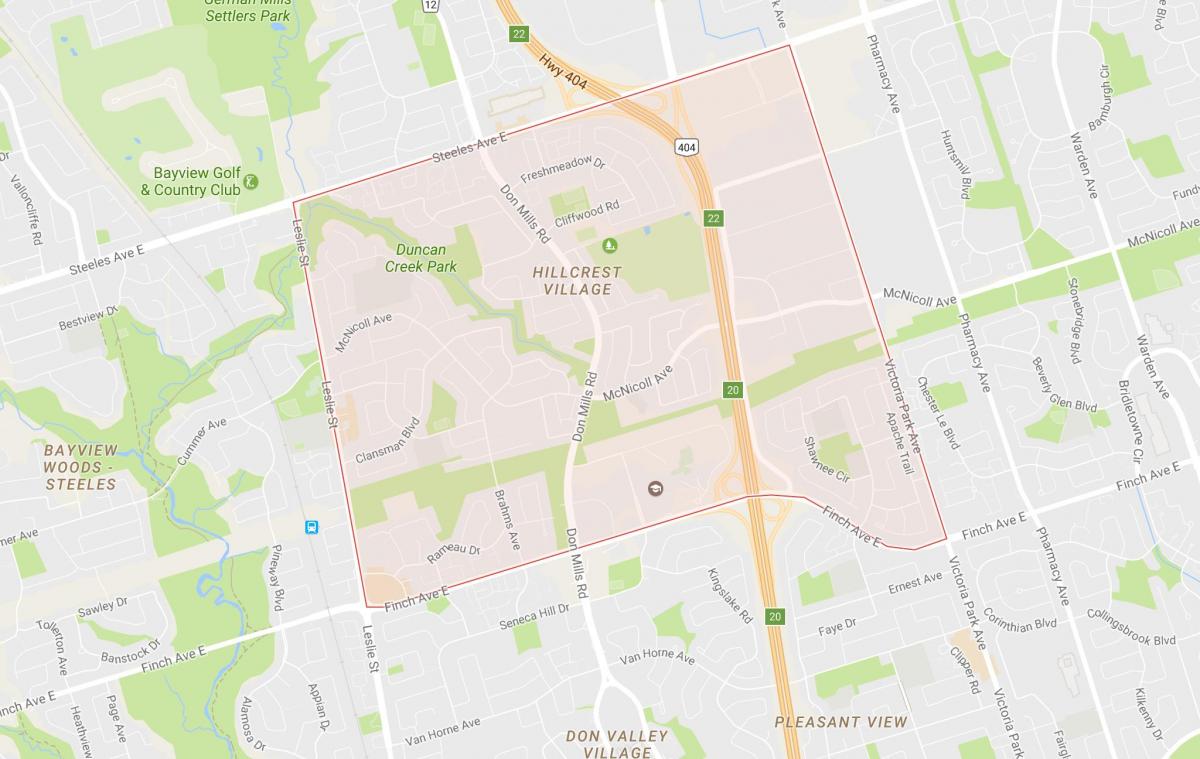 Mapa Hillcrest wsi dzielnicy Toronto