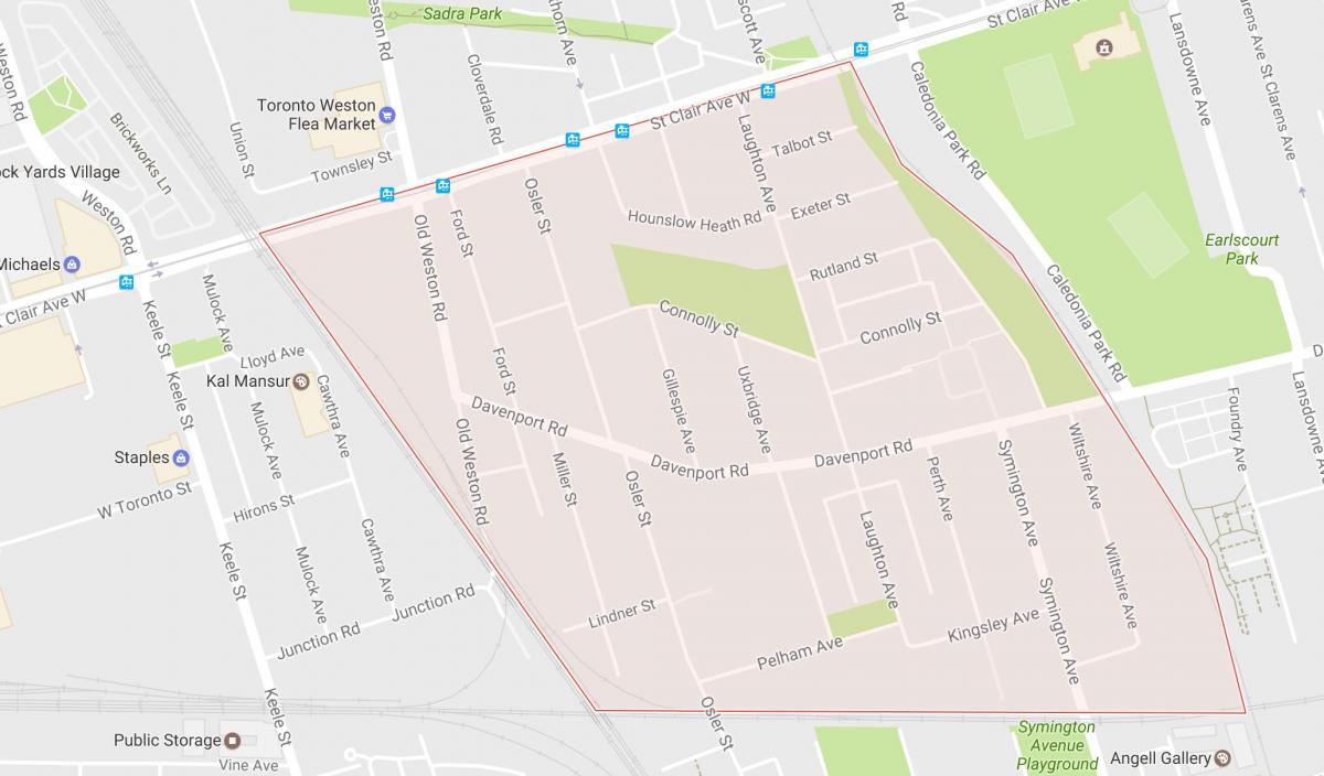 Mapę wieś Carlton dzielnicy Toronto