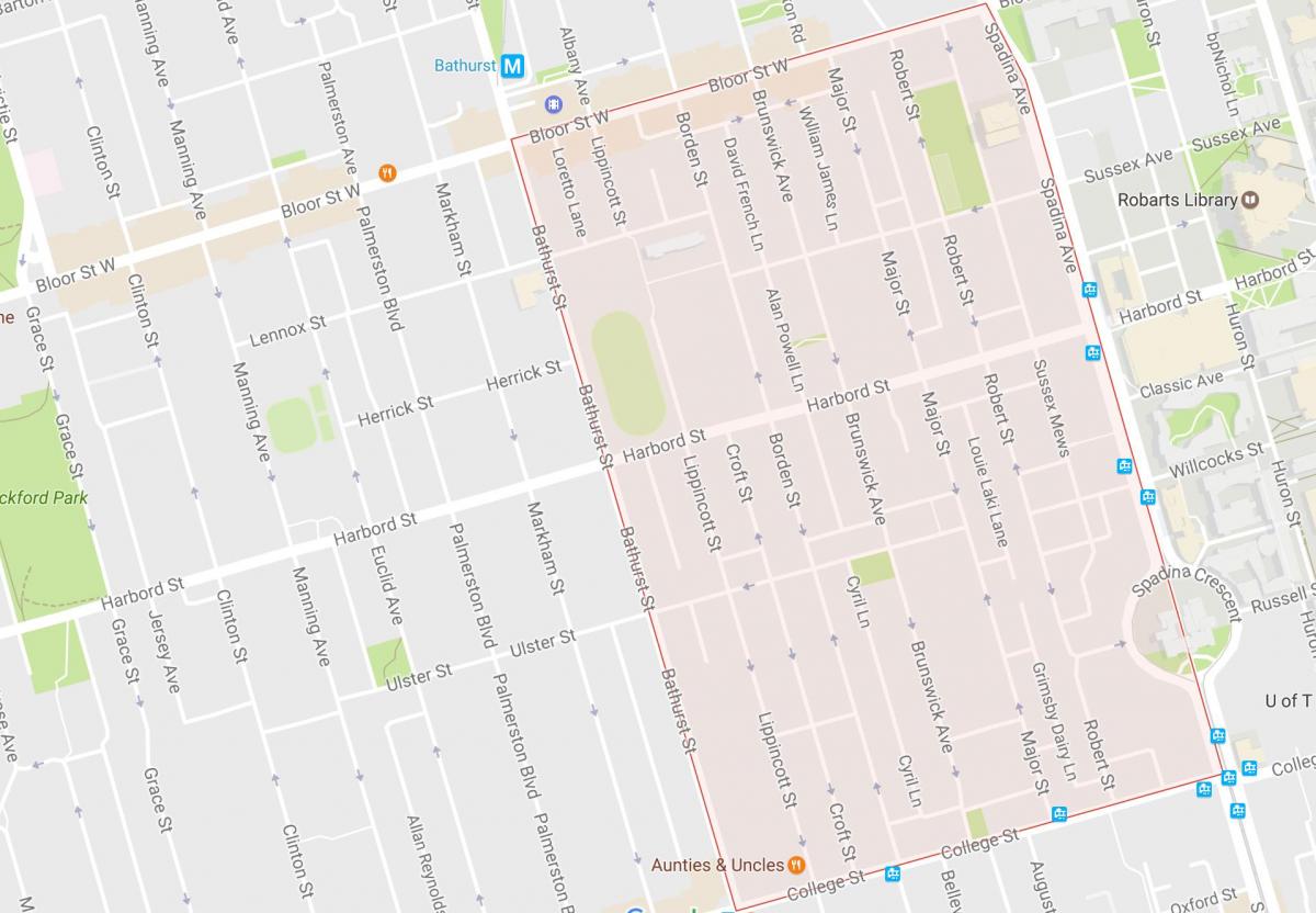 Mapa Харборд wsi dzielnicy Toronto
