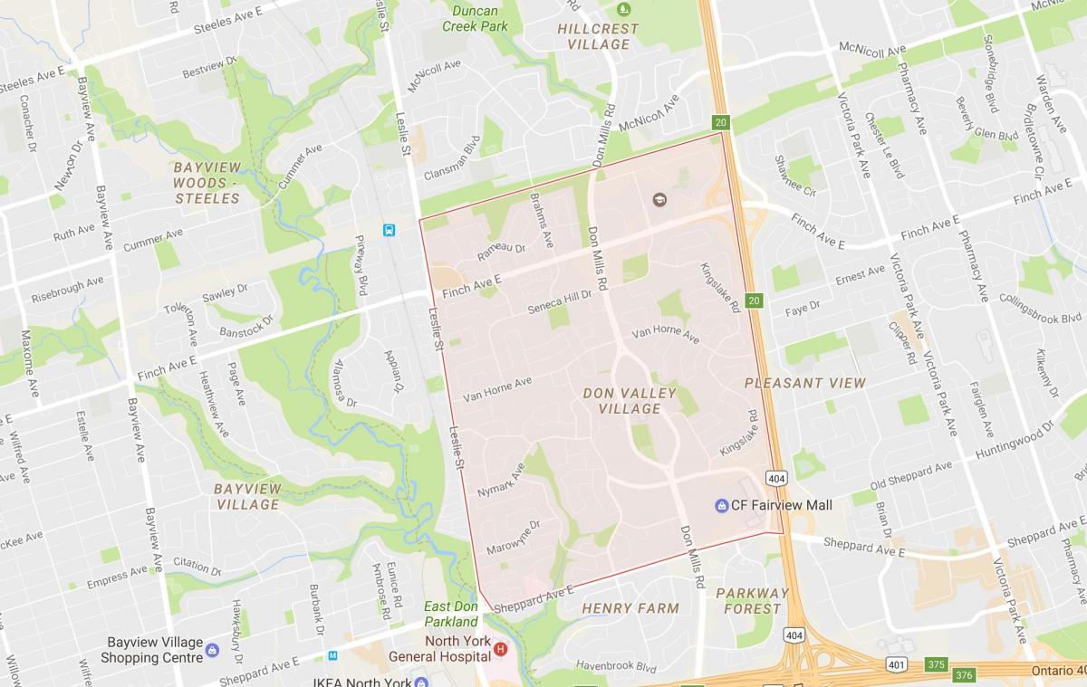 Mapa Don Valley Village dzielnicy Toronto