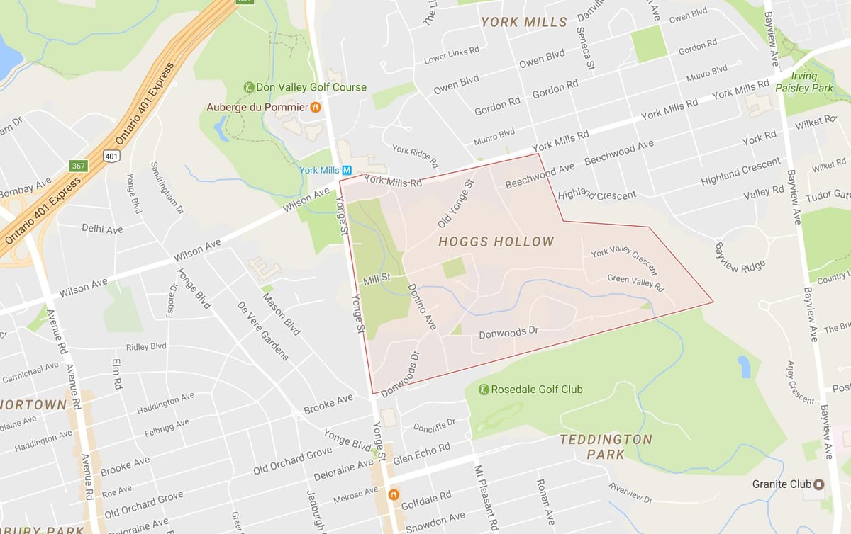Mapa wodospad хоггс Hollow dzielnicy Toronto