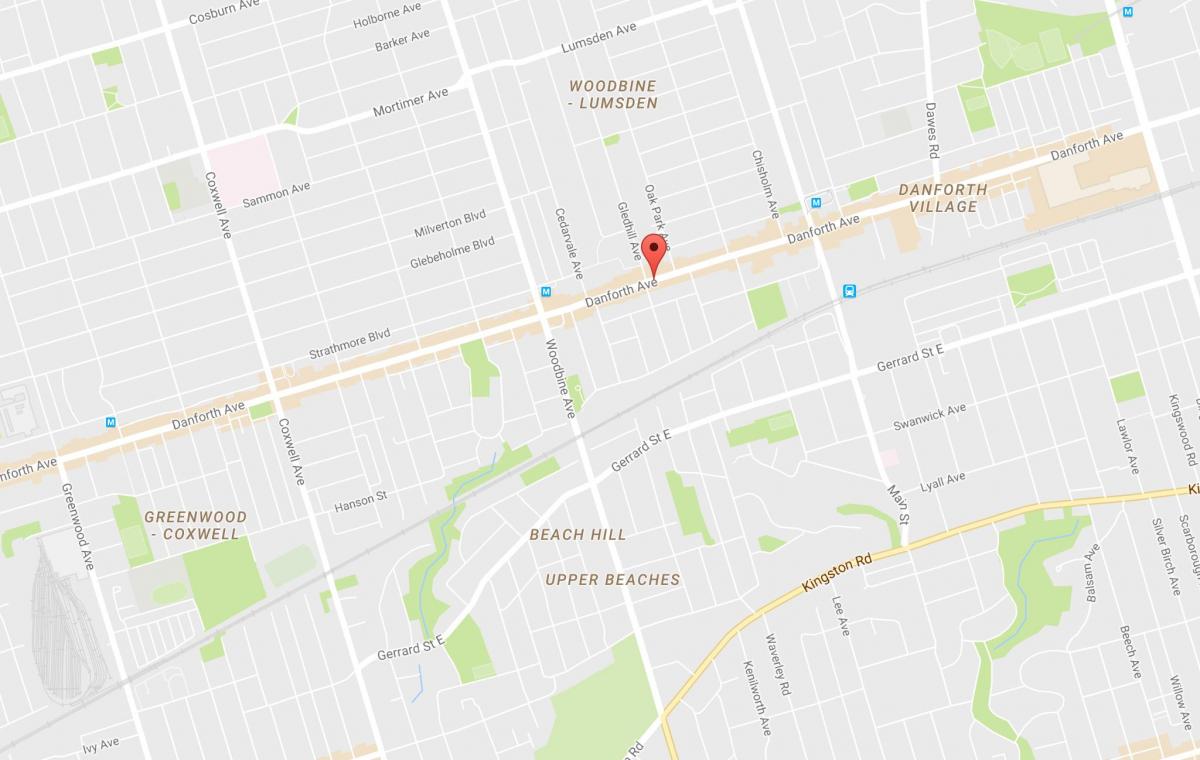 Karty Wschodniej Danforth dzielnicy Toronto