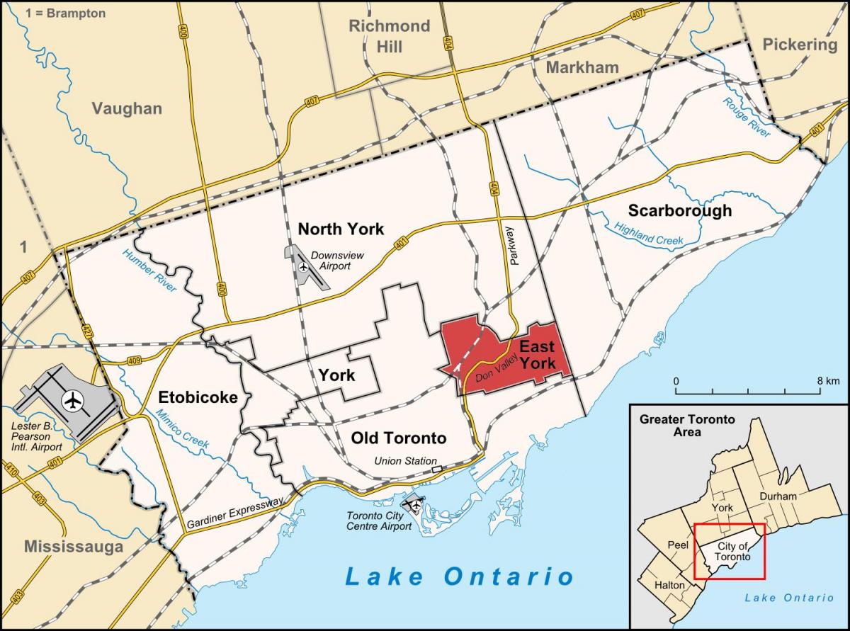 Mapa Wschodnio-York Toronto