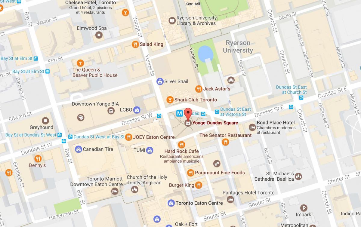 Mapa placu Yonge-Dundas square Toronto