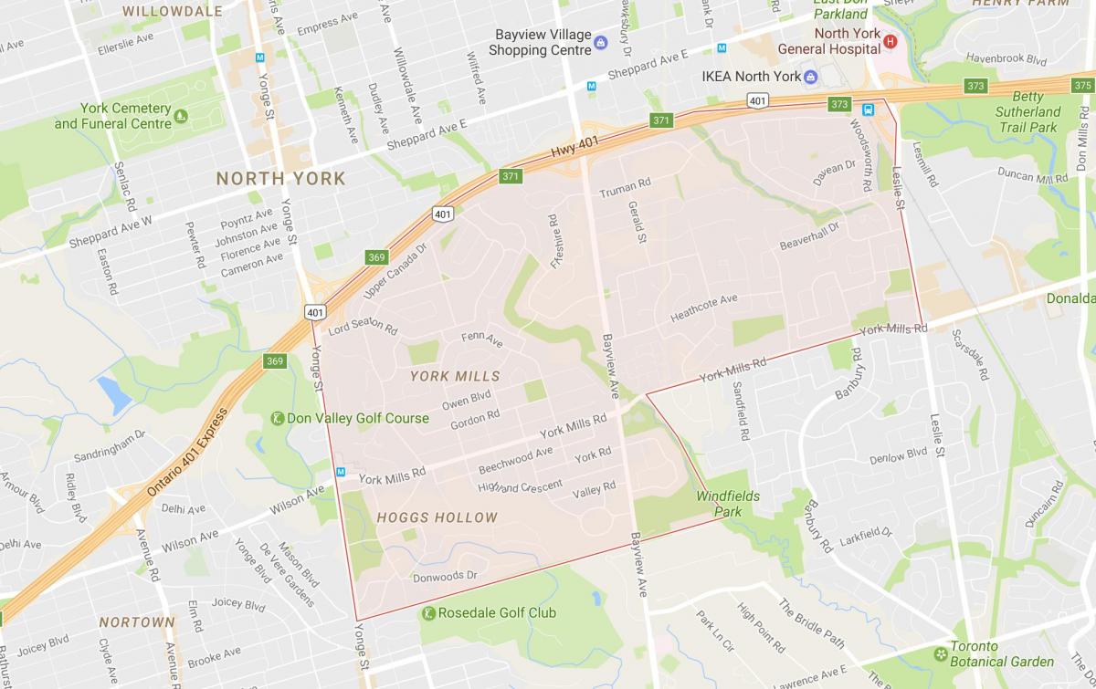 Mapa York Mills dzielnicy Toronto