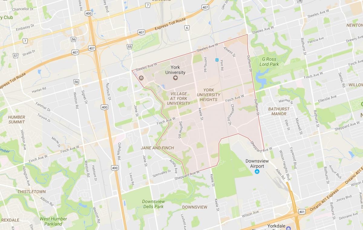 Mapa York Uniwersity Heights dzielnicy Toronto