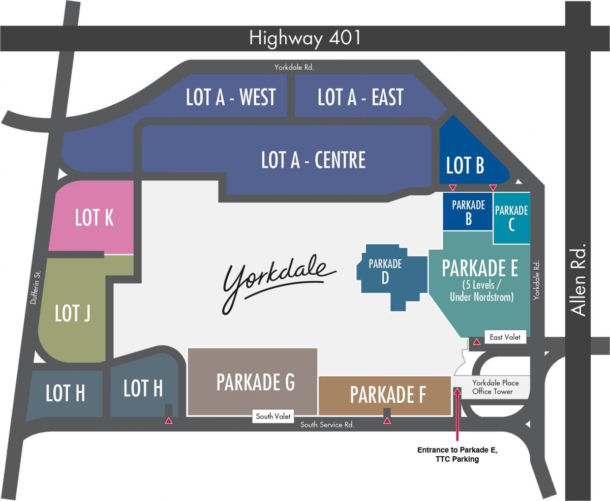 Mapa centrum handlowego yorkdale parking