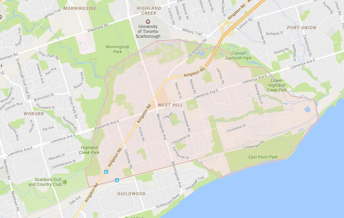 Mapa Zachodniego wzgórza okolicy Toronto