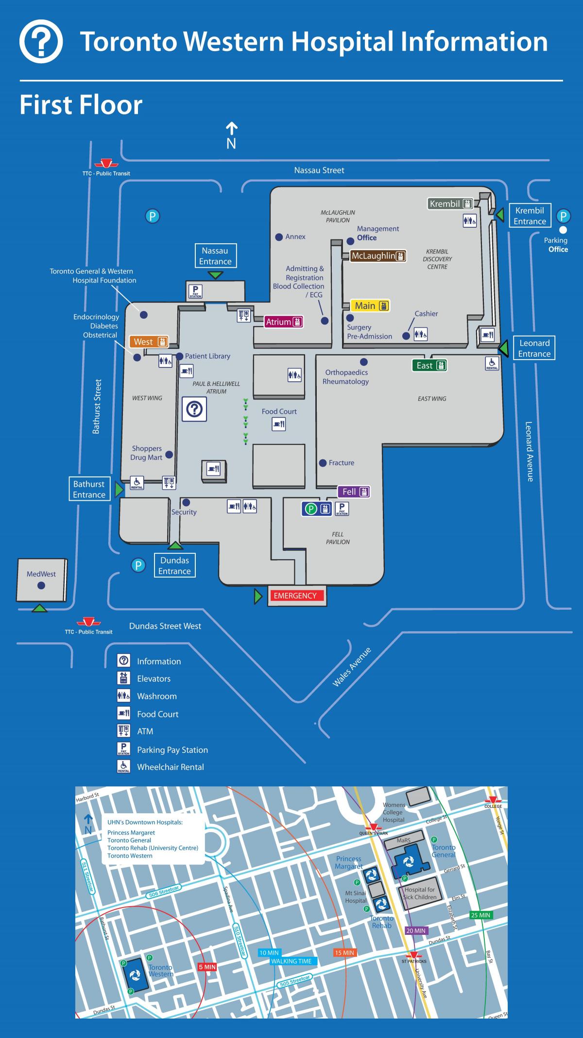 Mapa Zachodniej szpitala w Toronto 