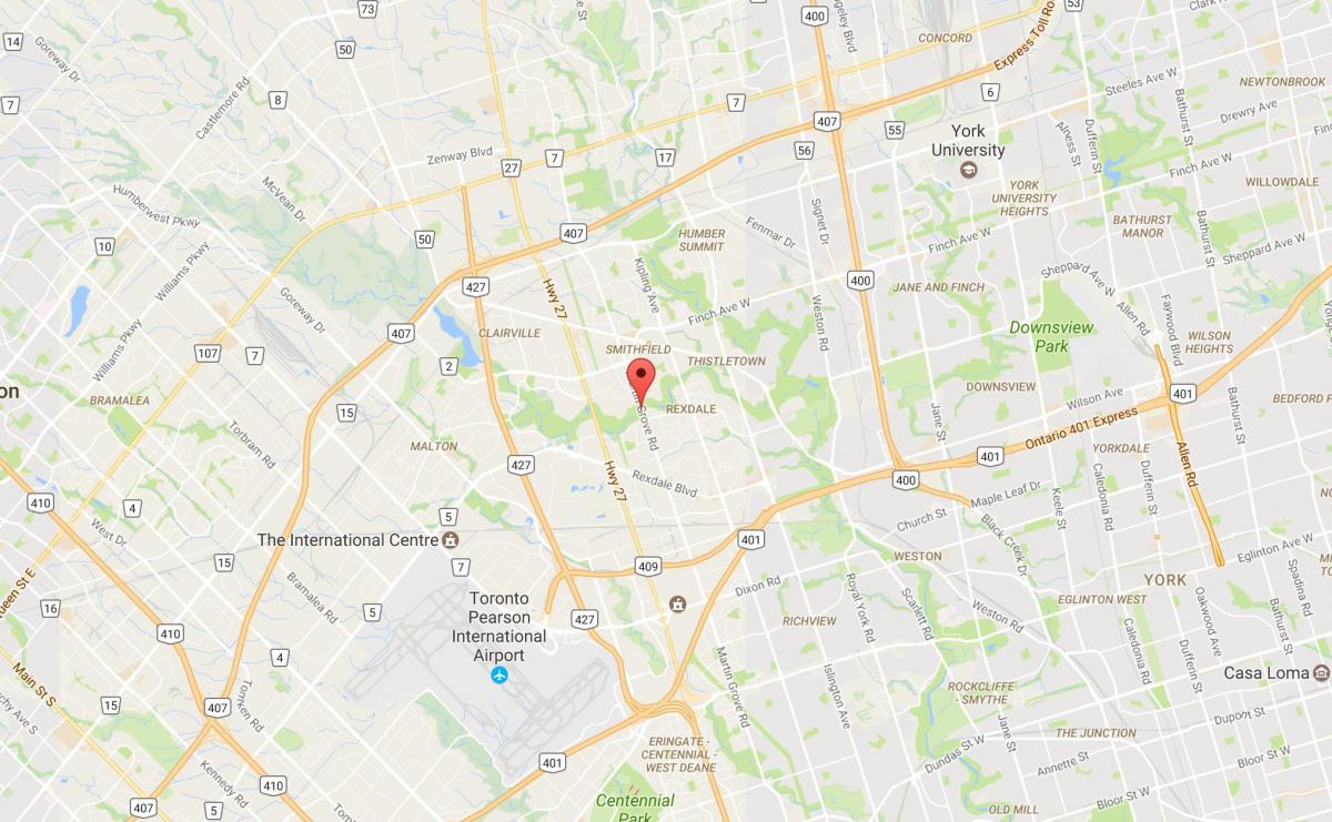 Mapa Zachodniego humber do atlantyku-Clairville dzielnicy Toronto