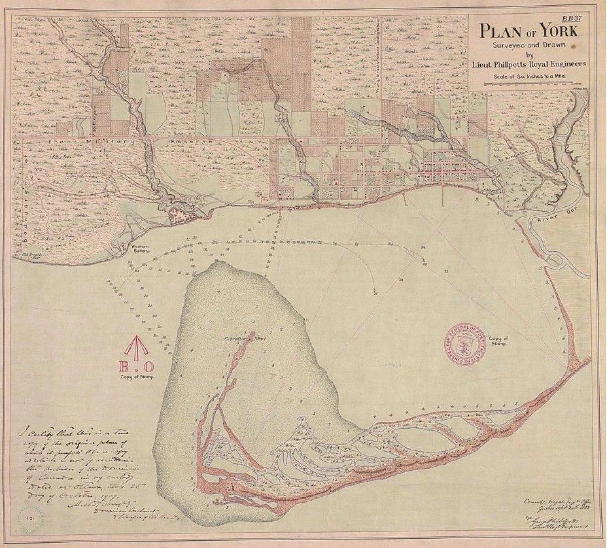 Mapa ziemi Jork Toronto 1787-1884