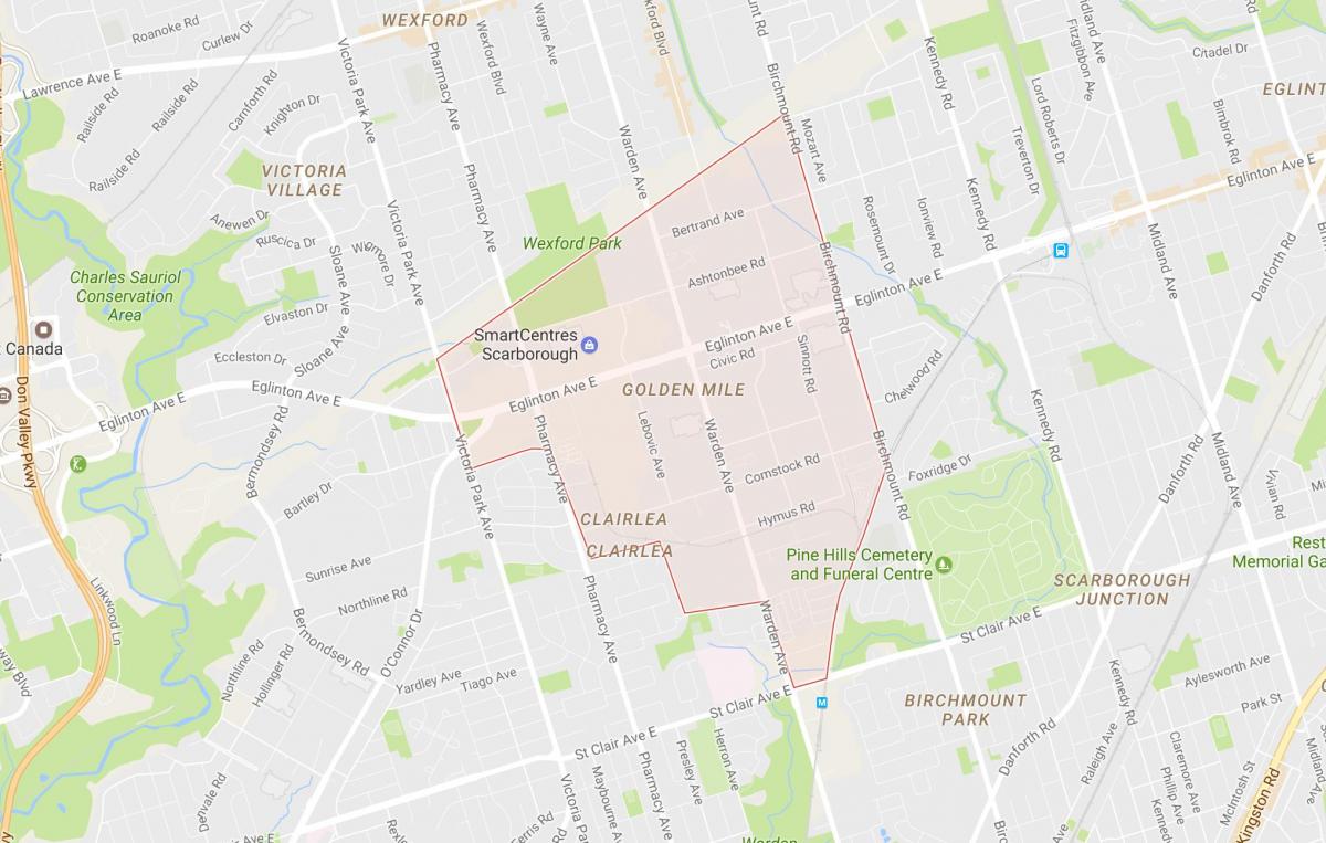 Mapa Golden Mile dzielnicy Toronto