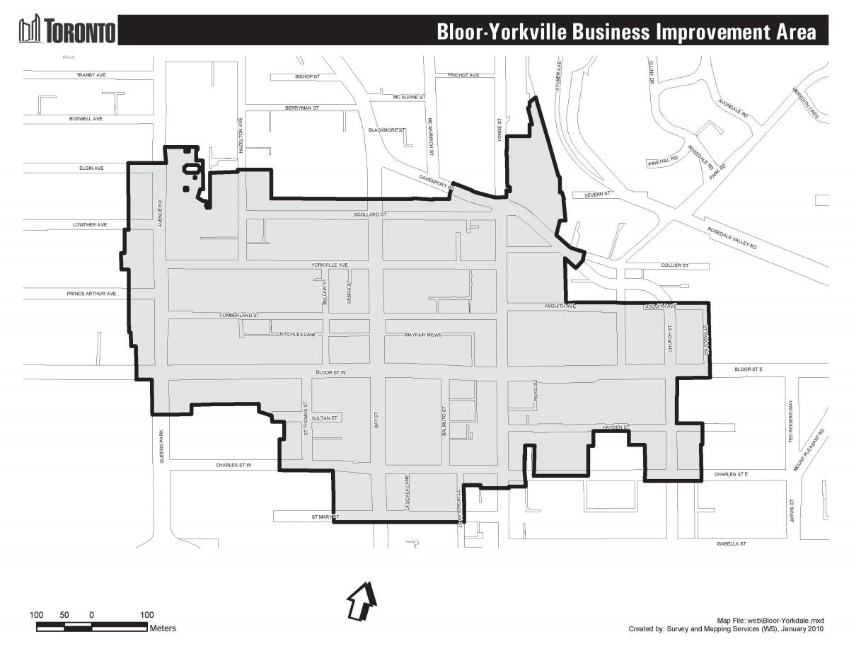 Mapa Блур-Yorkville granicy Toronto 