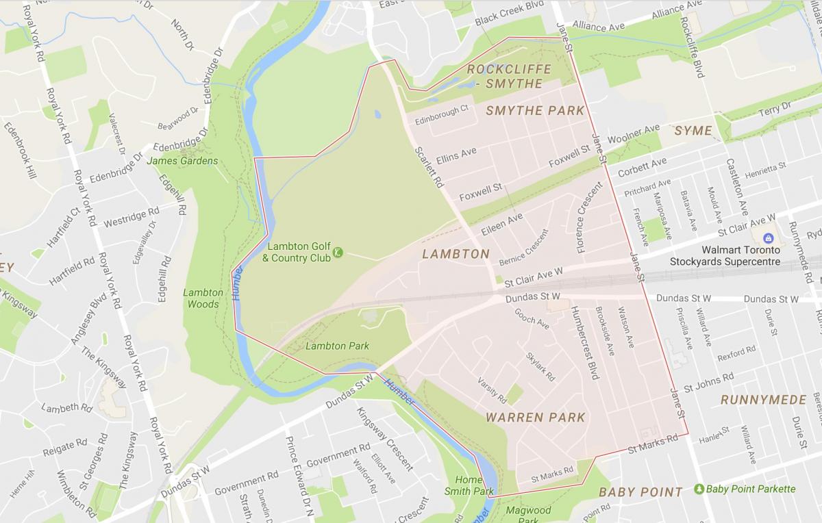 Mapa Ламбтон dzielnicy Toronto