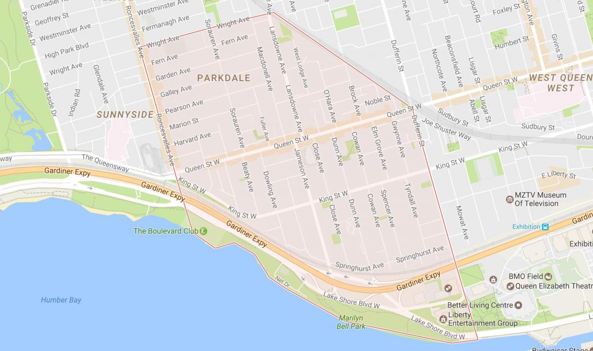 Mapa Паркдейл dzielnicy Toronto