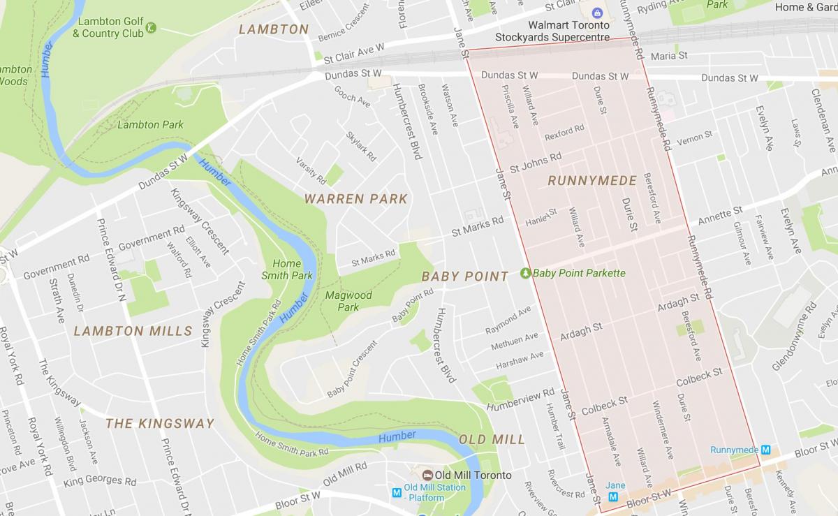 Mapa Раннимид dzielnicy Toronto