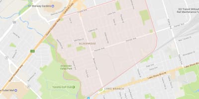 Mapa Алдервуд Парквью dzielnicy Toronto