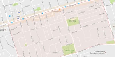 Mapa Bracondale Wzgórze dzielnicy Toronto
