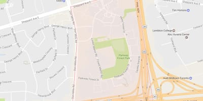 Mapę Bulwar Leśnej okolicy Toronto