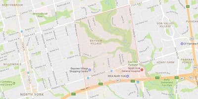 Mapa Bayview wsi dzielnicy Toronto