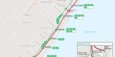 Mapa linii jeziora Zachodzie idą tranzytem