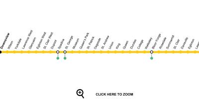 Mapa Toronto linia metra 1 Yang-Uniwersytet