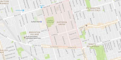 Mapa Дафферин Grove dzielnicy Toronto