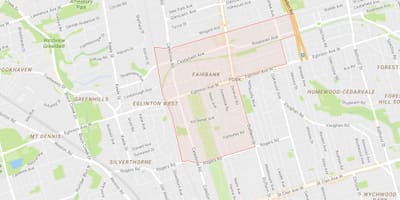 Mapa Фейрбэнк dzielnicy Toronto