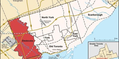 Mapa dzielnicy Toronto-Etobicoke