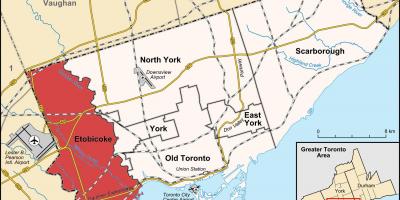 Mapa dzielnicy Toronto-Etobicoke