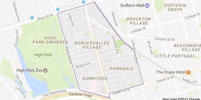 Mapa Roncesvalles wieś Toronto