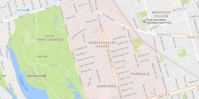 Mapa Roncesvalles dzielnicy Toronto