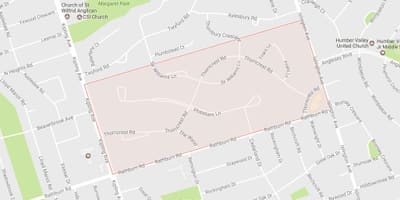 Mapa Thorncrest wsi dzielnicy Toronto