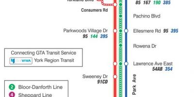 Mapa TTC 24 Victoria Park linia autobusowa Toronto