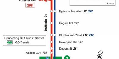Mapa TTC 29 Дафферин autobus na trasie Toronto
