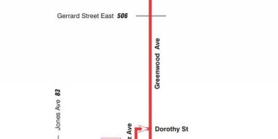 Mapa TTC 31 Greenwood autobus na trasie Toronto