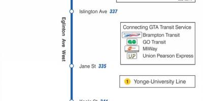 Mapa TTC 332 Eglinton West autobus na trasie Toronto