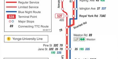 Mapa TTS 52 Lawrence West autobus na trasie Toronto
