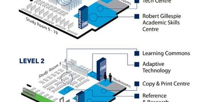 Mapa uniwersytetu w Toronto Миссисауга poziomie biblioteki 