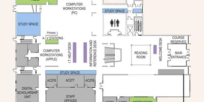 Mapa uniwersytetu w Toronto Scarborough pierwszym piętrze biblioteki 