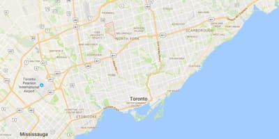 Mapa Westminster–Branson theater district dzielnicy Toronto
