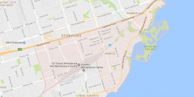 Mapa Мимико dzielnicy Toronto